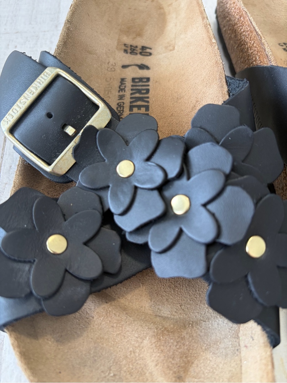 Birkenstock Siena Flowers EU size 40 US size 9 9.5 Black Leather Slide Sandals - Picture 3 of 11